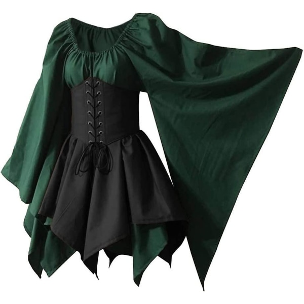 Wraith Of East Women S Renaissance Medieval Costume Flare Sleeve Corset Skirt Overskirt Elven Archer Fancy Dress Irish Over Gown Set Green Large