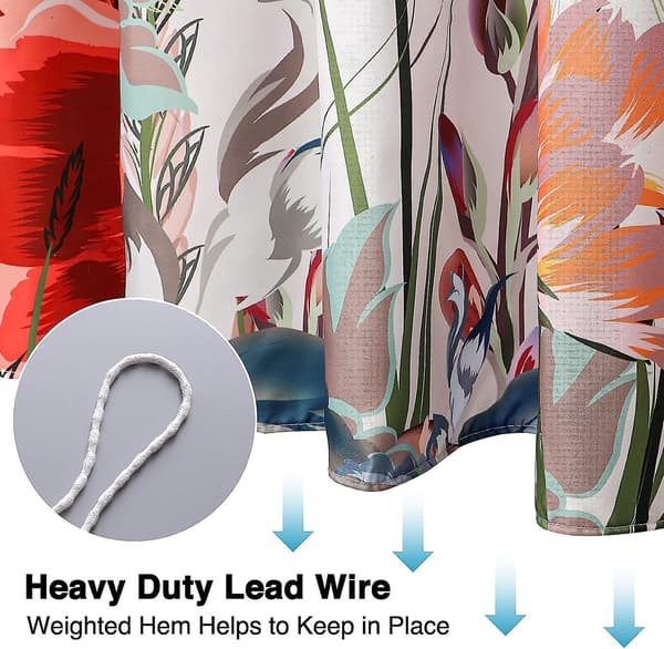 Duschdraperier, badrum duschdraperi med 12 krokar, vattentät polyester Floral