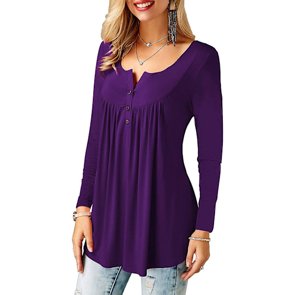 Damskjortor Ruffle Loose Button Up Tunika Toppar För Dam Purple A L