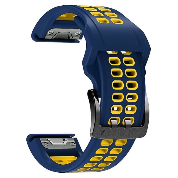 Pehmeä silikoninen urheiluranneke Garmin Fenix 7/6/5 -kelloon, pikakiinnitteinen kaksivärinen kellon ranneke Dark Blue Yellow