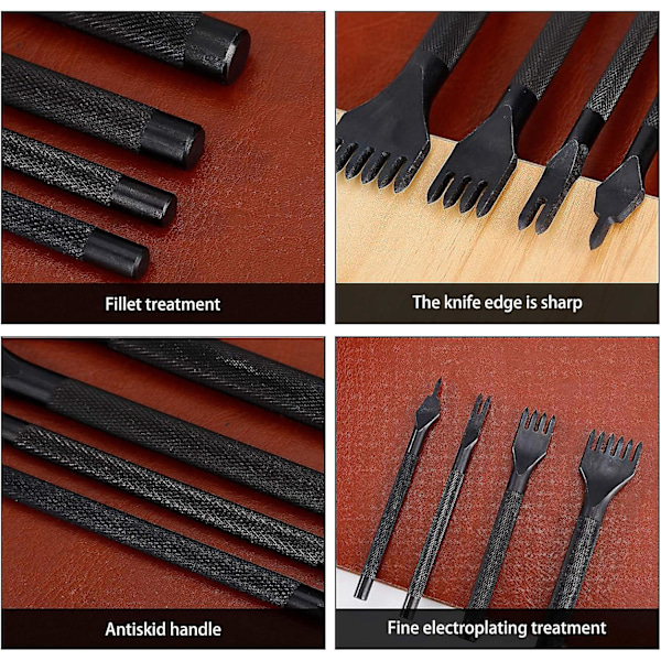 Reiäntekotyökalusetti 4mm DIY Teräsreiäntekotyökalu Ompelutyökalut Nahkatyö Lävistys Ompelu Meiseli Setti 1/2/4/6 Piikkiä 4 Kappaletta