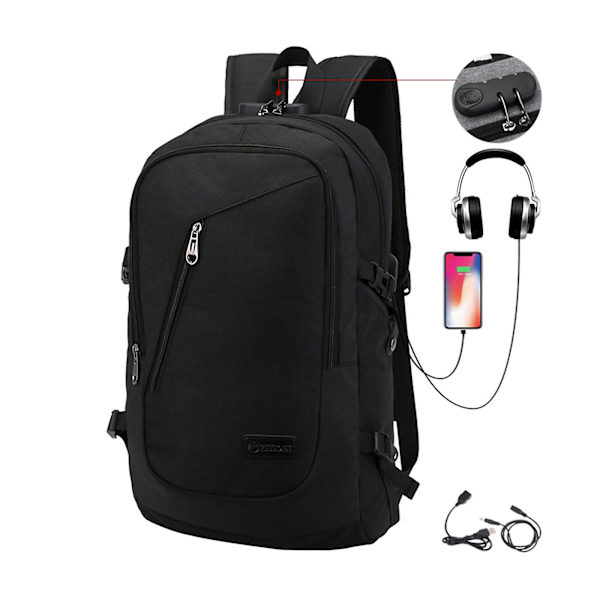 Antistöld Laptop Ryggsäck, Business Resor Slank Hållbar Laptop Ryggsäck Med Usb Laddningsport black