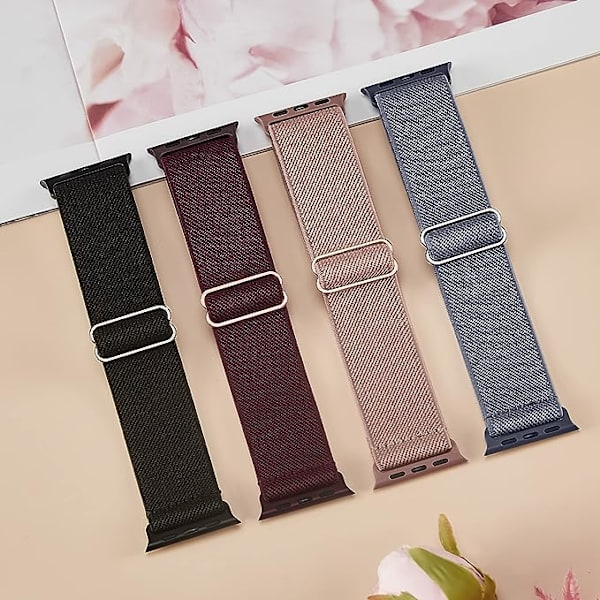 4-pack nylon solo loop-band kompatibel med Apple Watch 38mm 40mm 41mm 42mm 44mm 45mm 49mm, justerbara flätade sportarmband i elastiskt material AA007 38mm 40mm 41mm