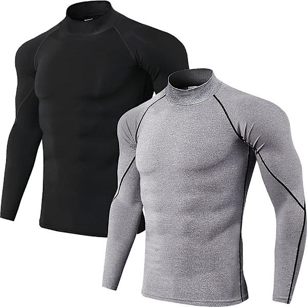 Herr 2 Pack Base Layers Toppar. Långärmade gym löpartröjor för Yetsye Men