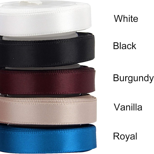 Dubbelsidigt Satängband i Polyester, Enfärgat, 10 Färger, 3/8 tum x 5 Yard Varje, Totalt 50 Yard Per Förpackning, Perfekt för Presentinslagning, Hårsnoddar,