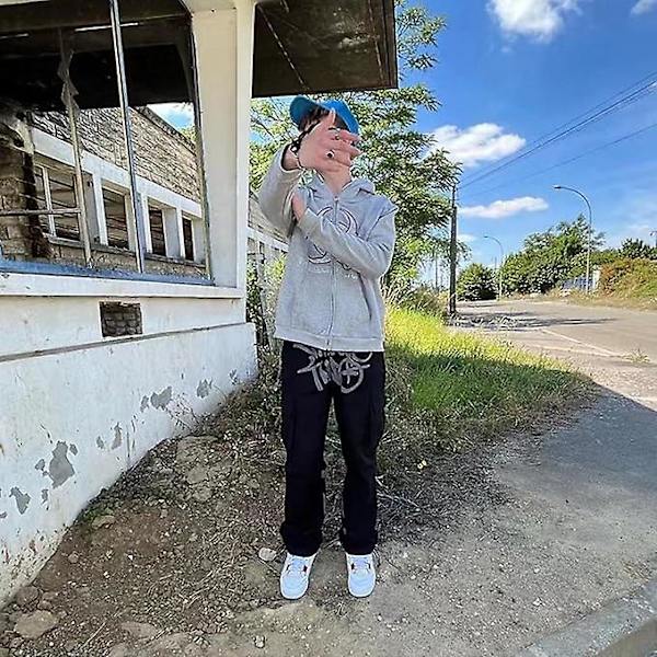 Minus Two Cargo Y2k Herr 2023 Joggingbyxor, Y2k Jeans, Baggy Hiphop Cargobyxor, Harajuku Denim Svart Print Lös Rak black S