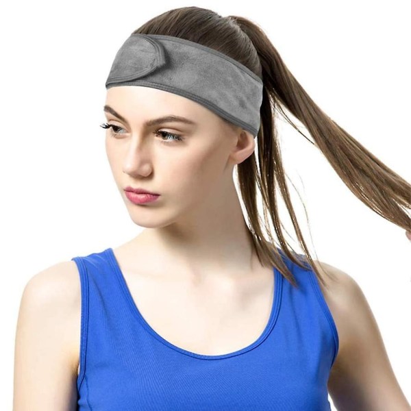 Hårband för smink, kosmetiskt pannband frotté, justerbart hårskyddsband med kardborreband (grå)"