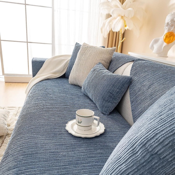 2023 Nytt Sofföverdrag Chenille Sofföverdrag För 3-Sits Soffa Överkast, Halkskydd L-formad Sofföverdrag, Möbelskydd Sofföverdrag För Sittkudde Soffa Blue Sofa cushion 90x120cm