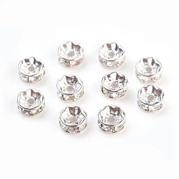 200 stk. messing rhinestone spacer perler Grade A lige flange sølvfarvet belagt rondelle krystal