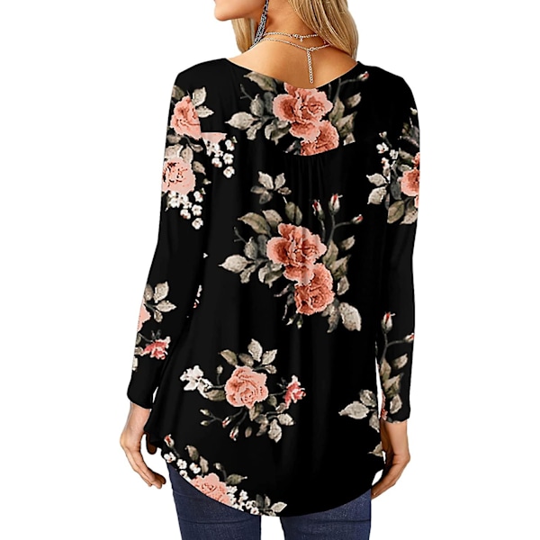 Dame Skjorter Flæse Løs Knap Tunic Toppe Til Kvinder Black D M