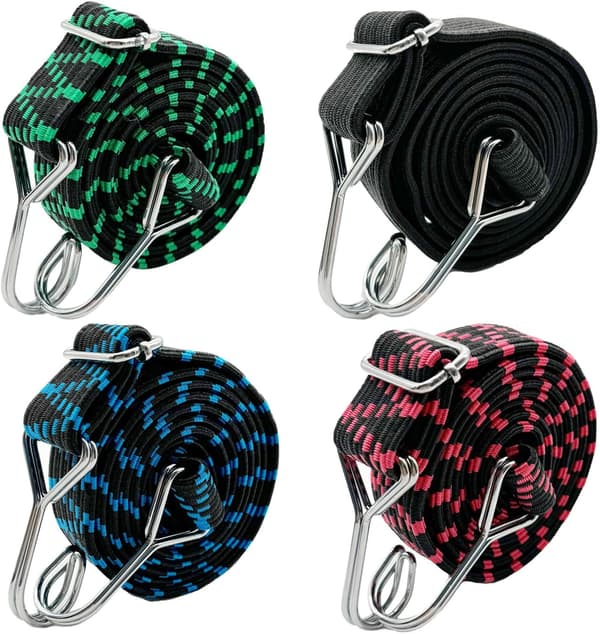 Bungee Cords Remmar med Krokar - 2m 4-pack Justerbar Elastisk Bungee Cord Kraftiga Bungee Remmar