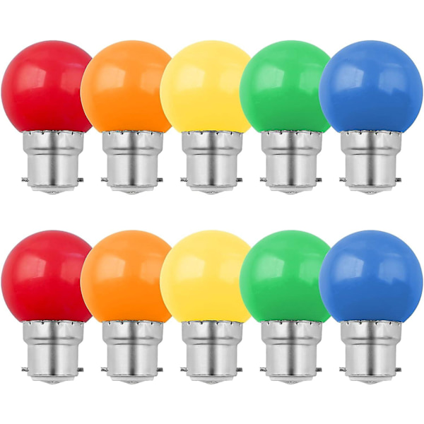 10 kpl 1w B22 Led-värillinen lamppu, värillinen bajonettilamppu, 10w hehkulampun vastine, G45 mini-pallolamppu, punainen vihreä sininen oranssi keltainen,