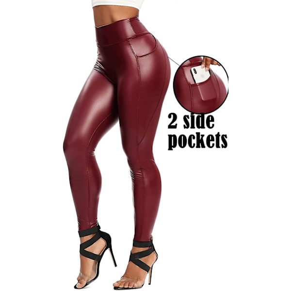 Kvinnors Leggings i Konstläder Byxor Pu Elastisk Formning Höft Push Up Svart Sexig