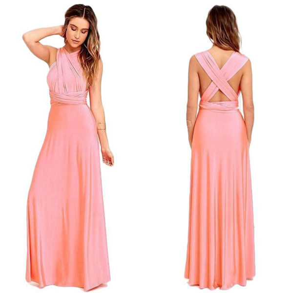 Nya Chiffong Brudtärnklänningar Balklänning Bröllop Ruched Formell festklänning för kvinnor Pink XL