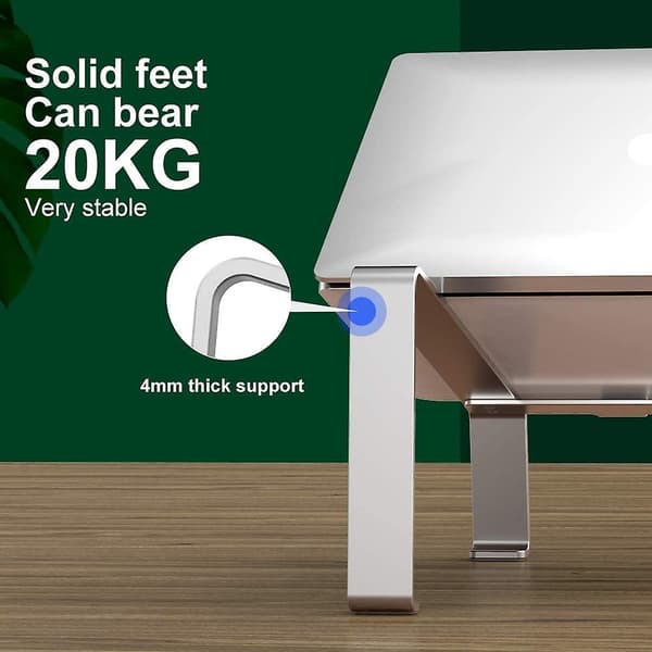 Laptopstativ for Acsergery-skrivebord, stativ, aluminium laptopforhøyer, 4 støttebaser, solid gave
