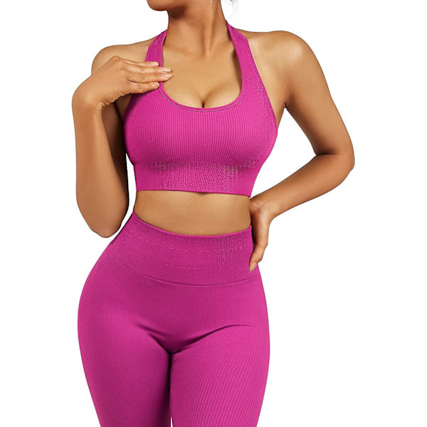 Sport-BH för kvinnor med korsrygg och vadderat stöd, yogatopp, fitness-crop-tank Purple L
