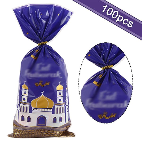 100 st Eid Mubarak-festpåsar – Ramadan-tema tryckta presentpåsar för festgåvor