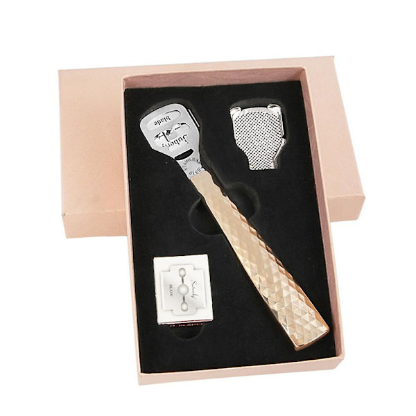 Ruostumattomasta teräksestä valmistettu muunneltava jalkaraspi- ja raspisetti, pedikyyri työkalu kovettumien poistaja jalkojen kuorinta Golden Dead Skin Planer Set Compact Box