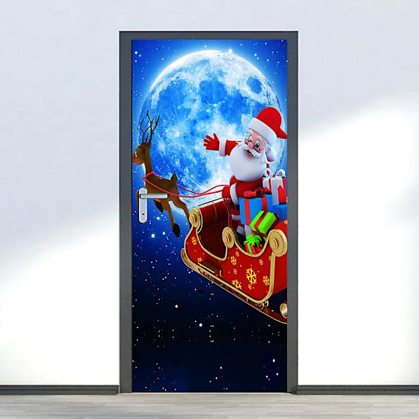 90 X 200cm Dörrklistermärken Dörr Affisch 3d Jultomten Ger Barn Julklappar Vinyl Dörr Affisch Väggklistermärke Tapet Konst Dekor