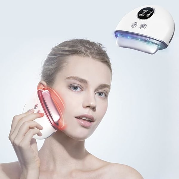 Opgraderet Ansigts- og Kropsmassageværktøj, Ansigtsenhed Gua Sha Elektrisk, Mikrostrøm Ansigts-skrabermassageapparat med IR Vibrationsvarme, Ansigtsløftningsmaskine