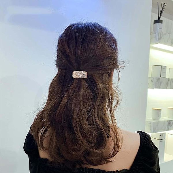 Boho Krystall Rektangel Hårstrikk Glitrende Rhinestone Hår Mansjett Tau Strikk Sølv Gold