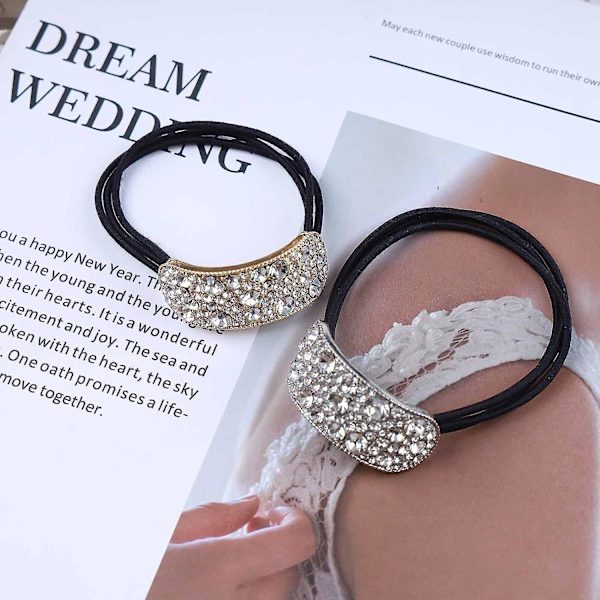 Boho Krystall Rektangel Hårstrikk Glitrende Rhinestone Hår Mansjett Tau Strikk Sølv Gold