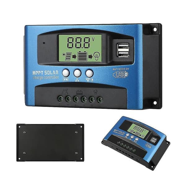 Dobbel USB LCD-skjerm 12V 24V Solcellepanel Lader Regulator Med Last
