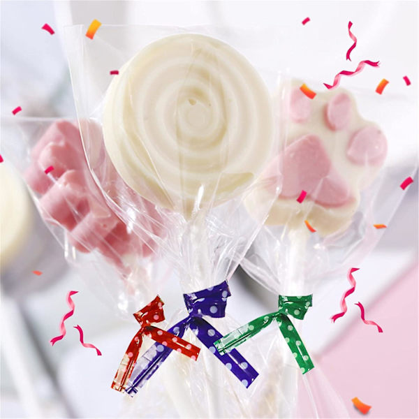 360 stk. 15 cm Slikkepindepinde, Cake Pops-poser og indpakningssæt - Inklusive pakkeposer og metalliske twistbånd