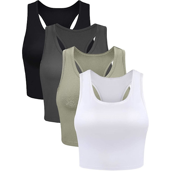4 Stykker Basic Trænings Crop Tanktoppe Ærmeløse Racerback Sport Tanktop Style 1 S