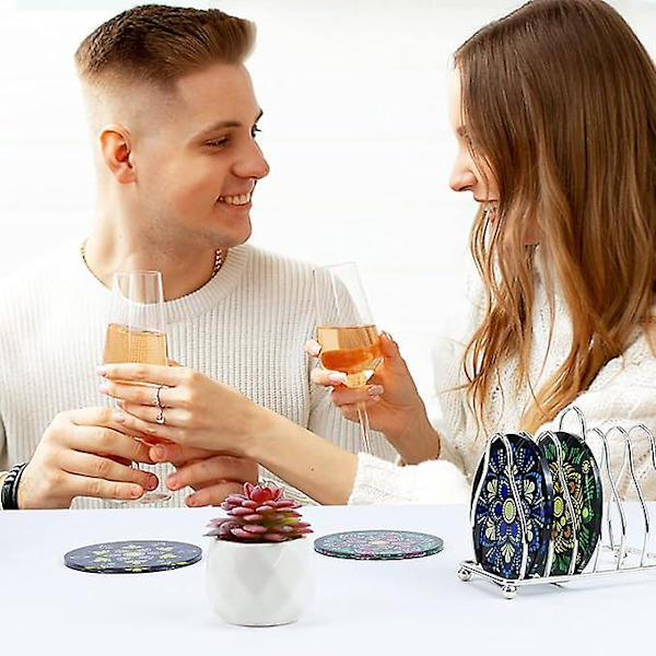 4 stk. 9,8 cm akryl cirkel coasters, akryl runde coasters med mandala mønster coasters til mælk te butik kaffebar