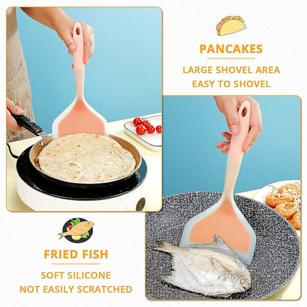 Silikonspatel pannkaksspade omelettspatel vändare för ägg fisk pannkaka pizza och biff bred mjuk pizzaspade non-stick värmebeständig kök Clear Orange Large