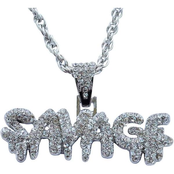 Miesten Crystal Letter Savage -riipus kaulakoru Hip-hop Rhinestone Alphabet Punk