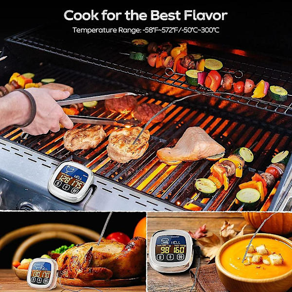 Digital kötttermometer kök, stektermometer, grilltermometer, digital termometer med LCD-timer, temperatursond för ugn kött ugnsmat