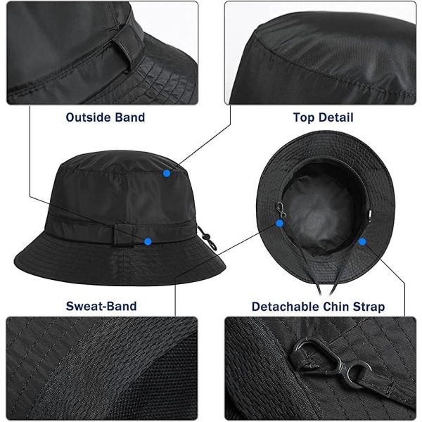 Vandtæt Yetsye Bucket Hat til Herre Dame til Gåture Golf Safari - Regnhatte til Damer Black