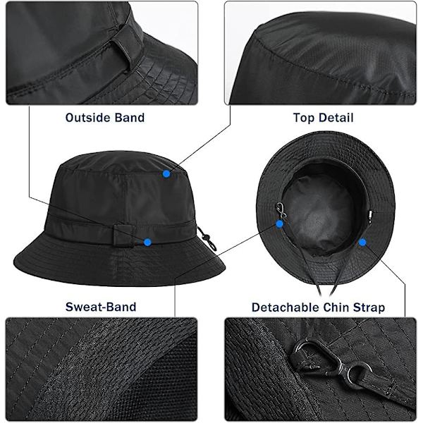 Vattentät Yetsye Bucket Hat för män och kvinnor för promenader, golf och safari - Regnhattar för damer Black