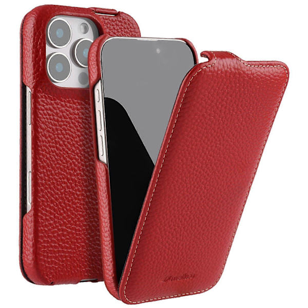 Magnetisk flipcover til iPhone 16 Pro, vertikalt, ægte okselæder + PC, stødsikkert - Grøn Red