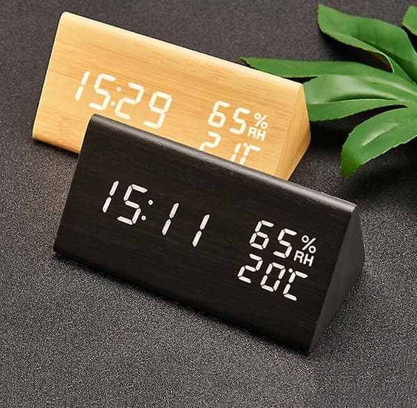 Digitaalinen herätyskello, puiset elektroniset LED-kellot Black