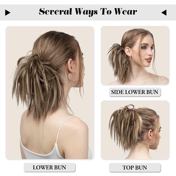 Hårbit Hair Scrunchie Updo Bröllopsfrisyrer Voluminous Wavy Messy Bun Blonde Mix 4