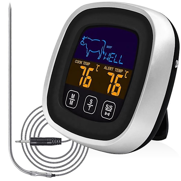 Digital kötttermometer kök, stektermometer, grilltermometer, digital termometer med LCD-timer, temperatursond för ugn kött ugnsmat