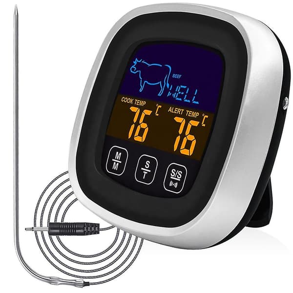 Digitalt Kødtermometer til Køkken, Stegetermometer, Grilltermometer, Digitalt Termometer med LCD Timer, Temperaturprobe til Ovn Kød Ovn Mad