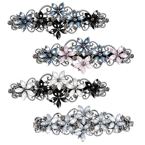 Eleganta Hårclips Mode Hårspännen för Kvinnor och Flickor, Glittrande Rhinestones Blommor Hårsnodd Fransk Stil Hårclips Vintage Hårtillbehör