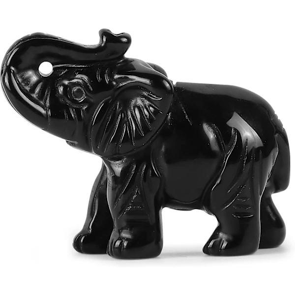 Svart Obsidian Kristall Elefant Statyett Figur Dekor Hand Carved Ädelsten Djur Skulptur För Heminredning Skrivbords Prydnader Med Presentask 2 Tum