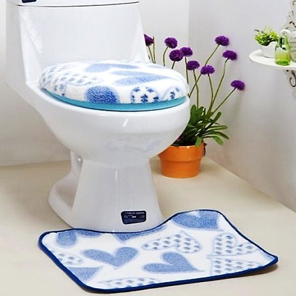 Toiletsæde og skylledæksler (blå) Toiletsæde Toiletpude Toiletbetræk Toiletsædering O Tre-delt toiletpude