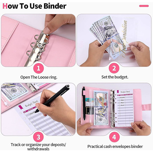 Budsjettperm med kontantkonvolutter, pengebesparende perm, kontantkonvolutter for budsjettering, pengeorganisator for kontanter, budsjettperm for å spare penger Holographic Pink
