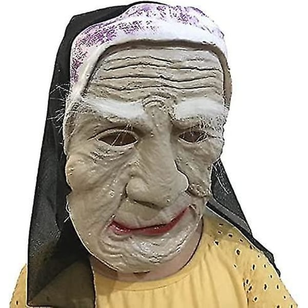 Halloween Skræmmende Maske Gammel Heks Rynke Spøgelse Horror Hovedbeklædning Uhyggelig Hovedbeklædning Cosplay Rekvisit Bløde Stoffer Betræk