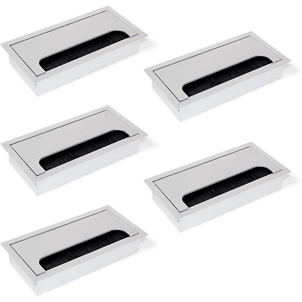Firkantet Kabelgjennomføringsdeksel 160x80mm for Innfelling på Skrivebord, Kabelorganisator for Møbler, Matt Anodisert Aluminium, Sett med 5