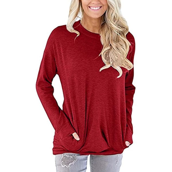 Dam tröjor höst pullover tröjor casual lös passform tunika topp bekväm söt sweatshirts långärmad crewneck t-shirts m6 red XX Large