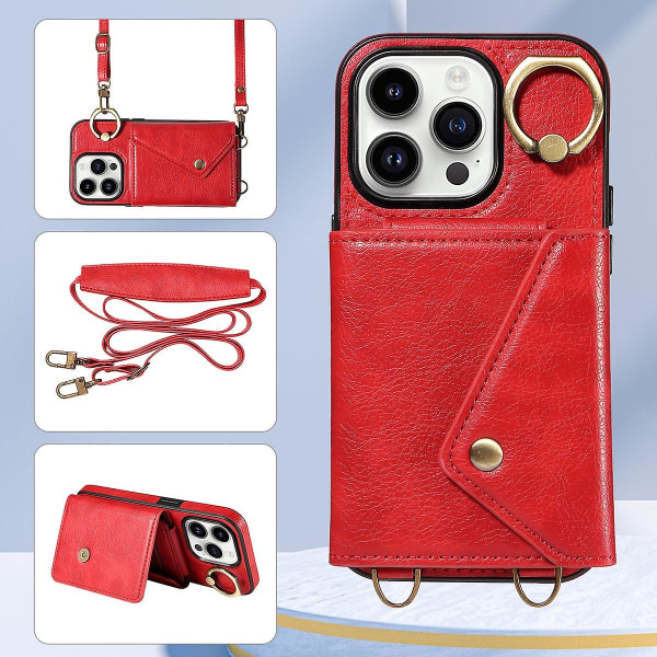 Wallet Case Kompatibel Med Iphone 15 Pro Max, Pu Læder Stødsikkert Cover Med Crossbody Lanyard, Ringholder & Kortholder Purple For iPhone 15 Pro Max