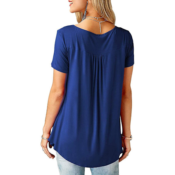 Damtröjor volang lös knapp upp tunika toppar för kvinnor Royal Blue XXL