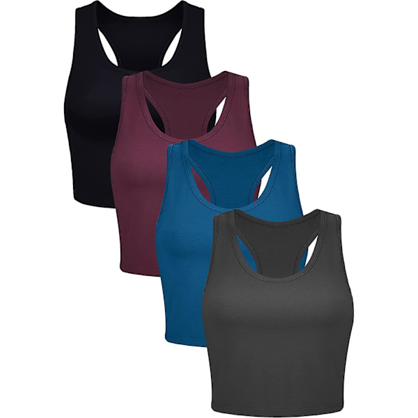 4 Stykker Basic Trænings Crop Tanktoppe Ærmeløse Racerback Sport Tanktop Style 2 L